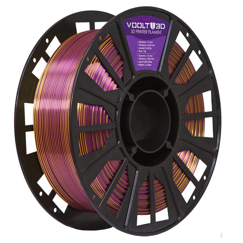 Filamento PLA Duo Color Shadow Dourado com Ametista V-Silk - 1Kg