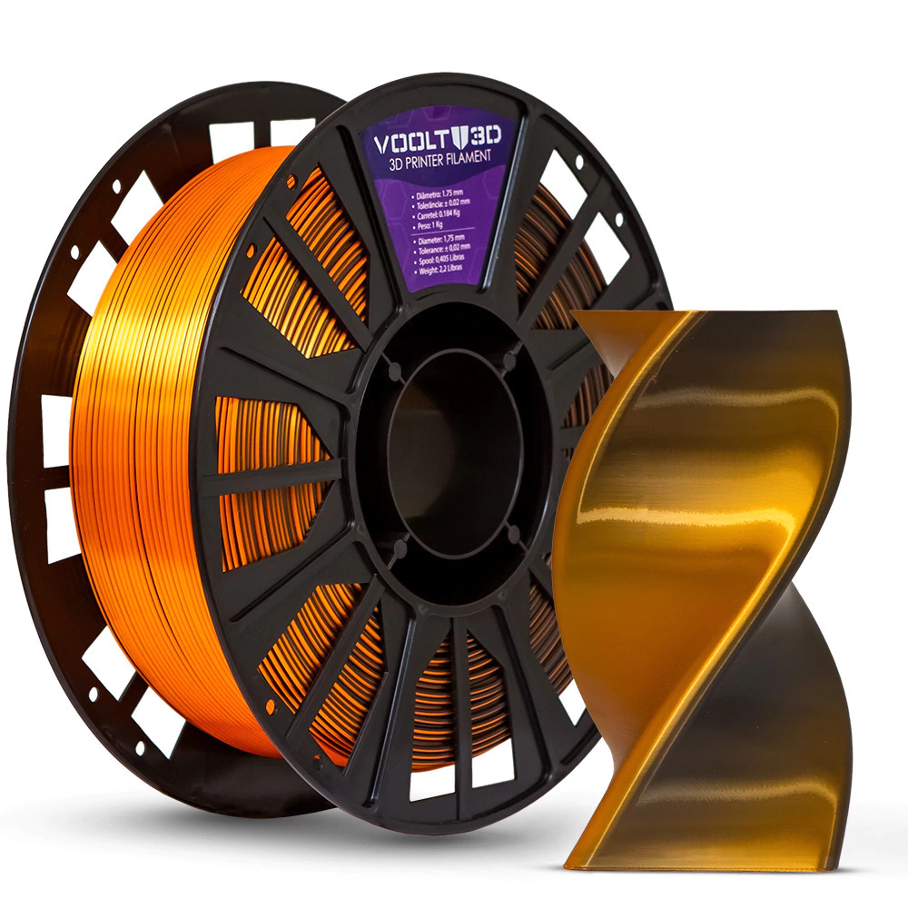 Filamento PLA Duo Color Shadow Laranja com Preto V-Silk - 1Kg