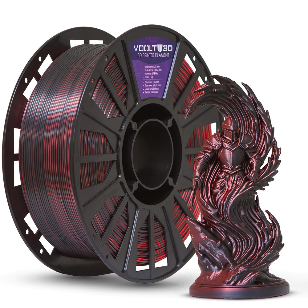 Filamento PLA Duo Color Shadow Preto com Vermelho V-Silk - 1Kg